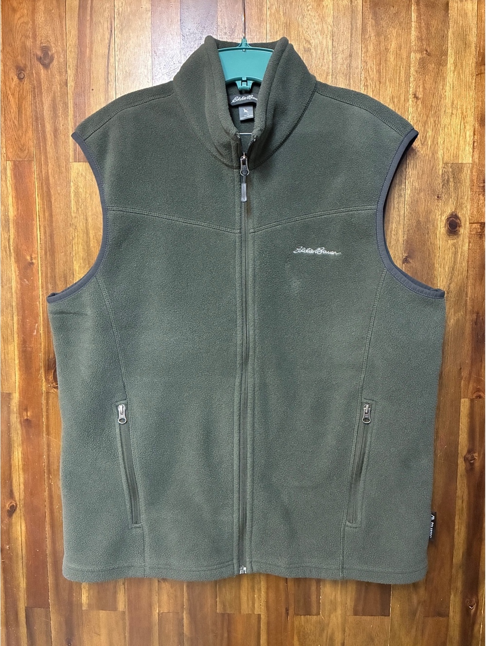 Eddie Bauer Men’s Large Olive Green Fleece Vest Full Zip Polartec Outdoor